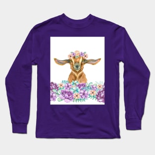 Goat in a flower garden Long Sleeve T-Shirt